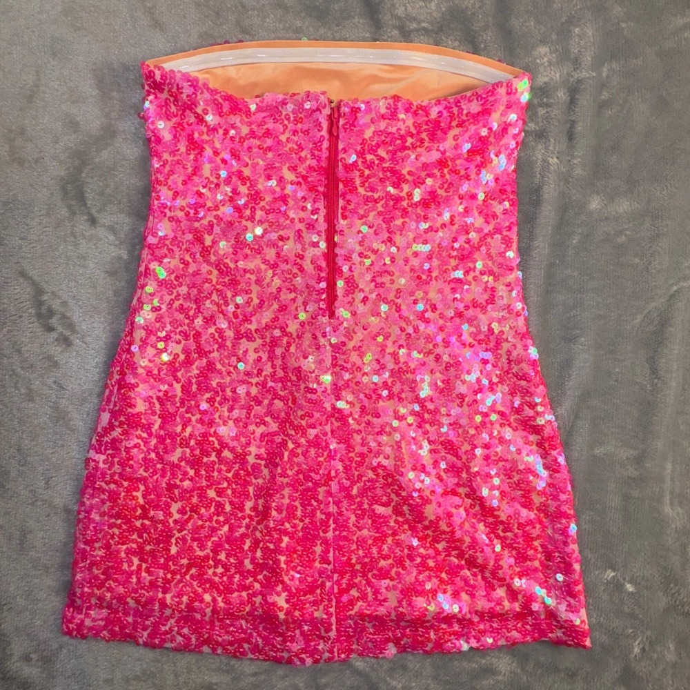 Show Me Your‎ Mumu Sequin Mini On My Way Dress Small Hot Pink Strapless Hoco - Picture 11 of 16